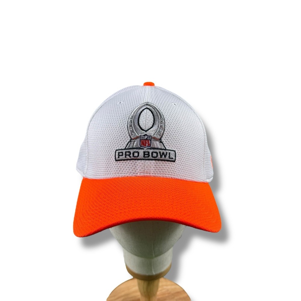 New Era 39Thirty NFL Pro Bowl Neon Orange/White Stretch Fit Hat Large/XL EUC